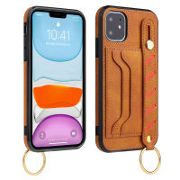 【CW】Wrist Strap Leather Phone Case For 11 Pro 12 Mini X XR XS MAX 6 7 8 Plus SE 2020 Card Slot Ring Holder Protection Cover
