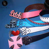 Punk Skull Belt for Women Sweet Lolita Cosplay Belts Cool Y2K Style Gothic Streetwear Studded Skull Belt Heart Belt High Quality