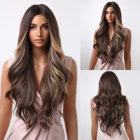 Long Brown Ombre Synthetic Wig for Black Women Super Long Wavy Wigs Cosplay Water Wave Wig Heat Resistant er