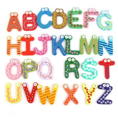 ▦❈❏ 26 Alphabet Wooden Fridge Magnet Kids Number Magnetic Sticker Intelligence Development Toy