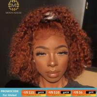 Ginger Orange Wig Human Hair Deep Wave Lace Front Human Hair Wigs Colored Curly Human Hair Wigs Short Bob Lace Front Curly Wigs Gift ของขวัญ