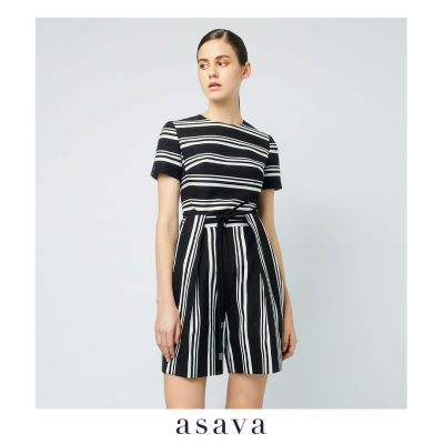 [asava ss22] ASAVA classic stripe blouse เสื้อผู้หญิง อาซาว่า แขนสั้น คอกลม ผ้าลายริ้ว