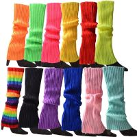 【CW】 Colorful Fluorescent Wool Knitted Leg Warmers Women  39;s Foot Warmer Up Accessories Thick