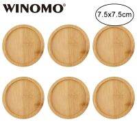 WINOMO 6pcs 7.5x7.5cm Bamboo Round Flower Pot Tray Bonsai Succulent Plant Saucer for Indoor amp; Outdoor Plants