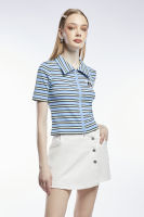 ESP เสื้อนิตคอปกลายทาง ผู้หญิง สีฟ้า | Stripe Knit Top with Collar | 5968