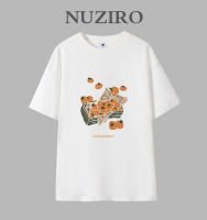 NUZIRO เสื้อยืดแขนสั้นแบบหลวมพิมพ์ลายสำหรับผู้หญิง