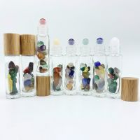 【CC】 8 Pcs Gemstone Essential Oil Roller Bottles Agate Energy Stone Bamboo Lids Natural Packaging Bottle P251