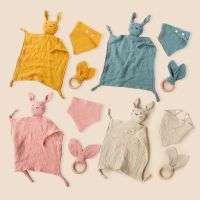 Double-layer Newborn Baby Cotton Cat Comforter Towel Set Baby Sleeping Doll Saliva Towels Beech Rabbit Bite Ring Baby Teether