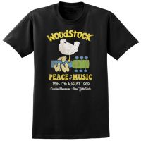 {พร้อมสต็อก XS-6XL} Woodstock เสื้อยืดผู้ชายผ้าฝ้าย100% พิมพ์ลายแขนลำลองขาสั้นสีดำรูปวง Peace Guitar Band 60เทศกาลดนตรีของขวัญวันเกิดขนาดพิเศษ