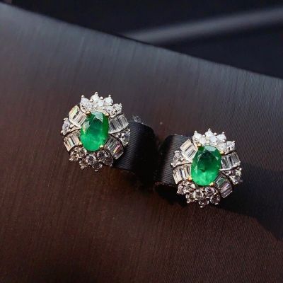 Sterling Silver Real Natural Emerald Stud Earrings Classic Fine Jewelry Women Wedding Gift 4*6mm