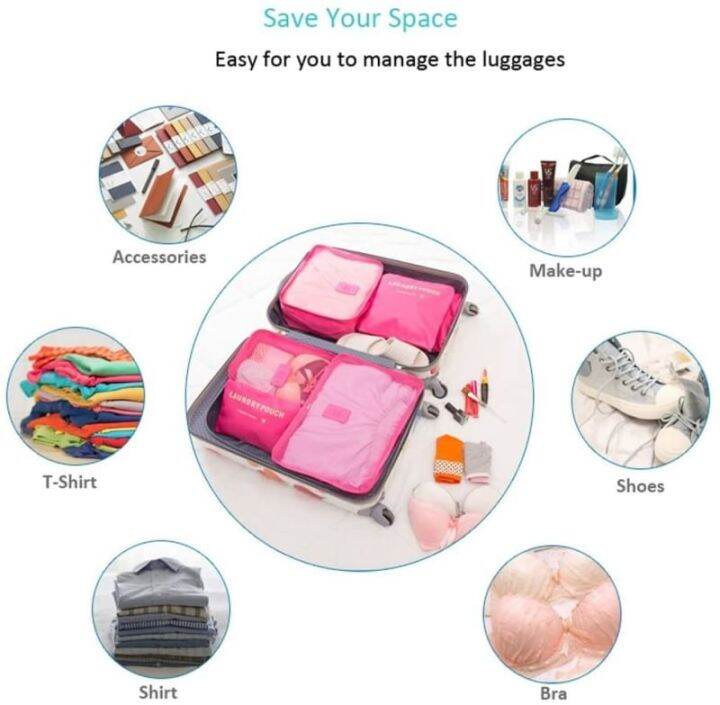 travel-bag-organizer-กระเป๋าจัดระบบ-กระเป๋าจัดระเบียบ-กระเป๋าจัดเซ็ต-กระเป๋าจัดของ-เซทกระเป๋าจัดระเบียบเดินทาง-1-เซทมีกระเป๋าขนาด-6-ไซส์คละสี