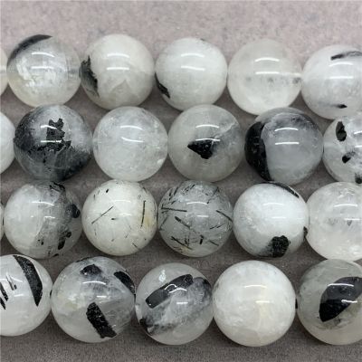 Black Hair Rutilated Quartz Beads ผมสีดำไหมทองควอตซ์ลูกปัดหินรอบ 4-12 มิลลิเมตรพลอยหลวม Spacer DIY