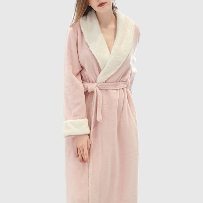 [Xiaoli clothing] หนาสักหลาดเสื้อคลุมยาวเต็มความยาวเสื้อคลุมอาบน้ำแขนยาวสบายๆที่อบอุ่น Nightgown ชุดนอนระบายอากาศ Housecoat เสื้อผ้า