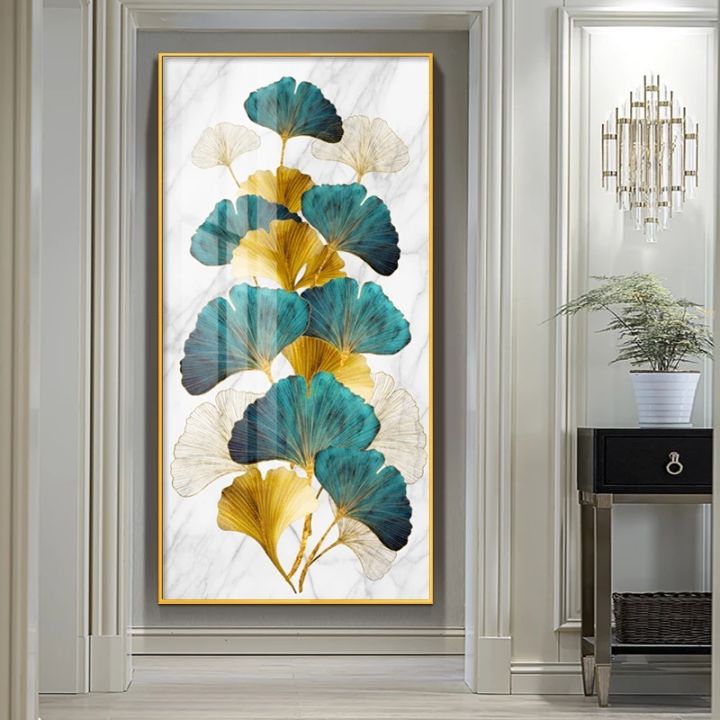 picture-living-room-entrance-decoration-green-golden-plant-nordic-abstract-leaf-canvas-print-wall-art-modern-painting-no-frame