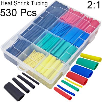 580-530pcs Heat-shrink Tubing Thermoresistant Tube Heat Shrink Wrapping Kit Electrical Connection Wire Cable Insulation Sleeving Cable Management