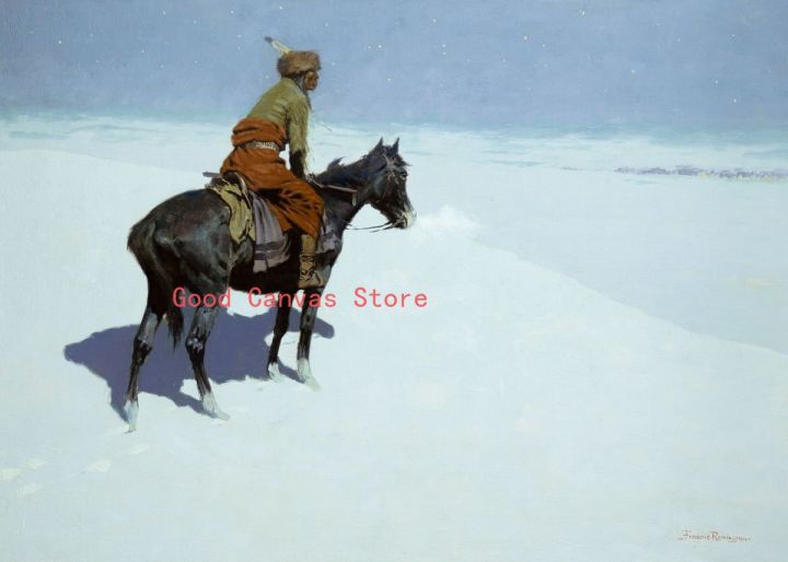 vintage-frederic-remington-indian-trapper-horse-riding-ภาพวาดผ้าใบโปสเตอร์และพิมพ์-ภาพผนังศิลปะที่สวยงามสำหรับ-room-home-decor