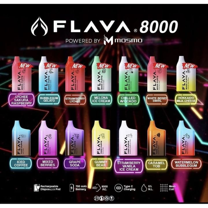 Flava Mosmo 8000 Puffs FREE LANYARD Rechargeable Disposable Vape 5 Salt ...