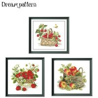 【CC】 Basket with raspberries cross stitch kits cartoon 18ct 14ct 11ct white fabric thread embroidery kit for beginners