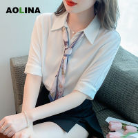 AOLINA เสื้อเชิ้ตผ้าชีฟองแขนสั้นสีขาวสำหรับผู้หญิงเสื้อเชิ้ตเซ้นส์เซ้นส์เฉพาะฤดูร้อนใหม่2023