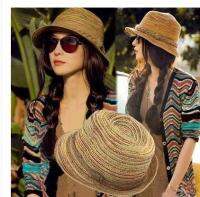 QianXing Shop Summer Lady Girl Jazz Fedora Trilby Bohe Rainbow Stripe Beach Sun Hat Cap