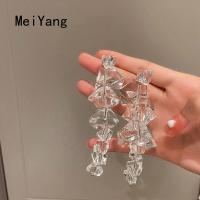 MeiYang เกาหลีแฟชั่นไม่สม่ำเสมอต่างหูอะคริลิคใสสำหรับผู้หญิง Boho Geometric Long Drop Earrings