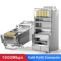 ตัวเชื่อมต่อแบบจีบสำหรับงานบ้านที่ Cat6เครือข่าย CAT6e เน็ตขั้วต่ออีเทอร์เน็ต8P8C ขั้วต่อหัวสายเคเบิลอีเทอร์เน็ตปลั๊กแบบแยกส่วนขั้วต่อ RJ45 Cat6