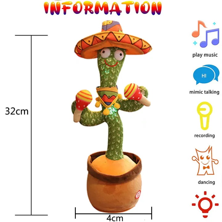 Dancing Cactus Toy with Light Talking Electronic Shake Dancing Plush Toys  120 Songs Funny Early Education Toy Gifts for Kids | Lazada PH