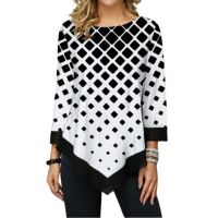 Dropshipping Geometric figure Print Womens T-shirts Plus Size Autumn New Long Sleeve T-shirt Womens Clothing White Black Top