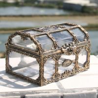 Vintage Transparent Pirate Treasure Storage Box Candy Trinket for Jewelry Crystal Gem Trinket Earrings Box Holder Organizer