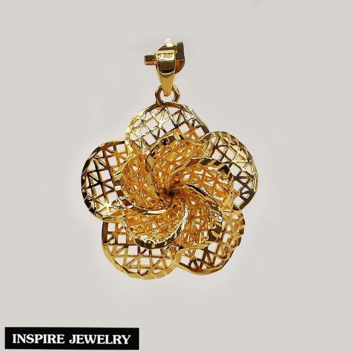 inspire-jewelry-จี้ทองรูปดอกไม้-หุ้มทองแท้-24k-หรู-ขนาด-3-x-3-cm-พร้อมถุงกำมะหยี่