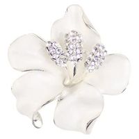 Brooch Pin for Women and Girls Flowers Brooch with Created Crystal White Stylish Flowers Brooch