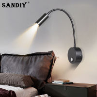 Nordic Mini Bedside Lamp 3W Reading Light Angle Adjustable Spotlight for Bedroom Aluminum Strechable Night Light 1W BlackWhite