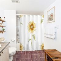 Fresh Sunflower Floral Pattern 3D Digital Printing Thick Waterproof Polyester Shower Curtain and Non slip Bath Mat