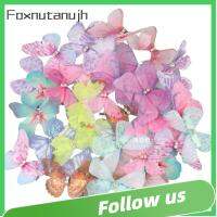 FOXNUTANUJH 36PCS สองชั้น การตกแต่งผีเสื้อด้วยผ้าโปร่ง ผ้าออแกนซ่า ผีเสื้อรูปผีเสื้อ ตกแต่งผีเสื้อสองชั้น ตกแต่งผีเสื้อ สีสันสดใส การตกแต่งผีเสื้อที่มีสีสัน งานฝีมืองานประดิษฐ์