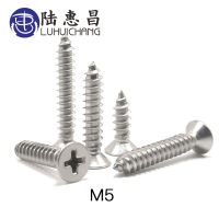 [HOT JIAZZAQQMGW 555] LUHUICHANG M5 304สแตนเลสตนเองแตะสกรูข้ามแบน Countersunk หัวสกรูขนาดเล็กสกรูไม้สกรูตนเองแตะ