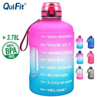 QuiFit 3.78L Gallon Water Bottle With Locking Flip-Flop Lid Sport Gym Bottles Fitness Sports BPA Free Large Capacity