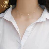 ASHIQI สร้อยโชคเกอร์สีเงิน925ไข่มุกน้ำจืดธรรมชาติสำหรับผู้หญิงแฟชั่นเครื่องประดับขนาดเล็กมินิมอลของขวัญเครื่องประดับน่ารัก