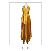 Kemissara Open Back Dress - Gold เดรสคอวีหน้าเปิดหลัง เดรสโก้หรูใส่สบาย