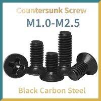 50/ 100pcs Mini Small Black Steel Cross Phillips Flat Head Countersunk Head Screw M1 M1.2 M1.4 M1.6 m1.7 M2 M2.5