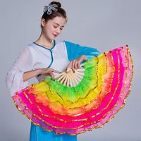 【CW】 Colorful Folding Dyed Silk Fan Dancer Practice Imitation Silk Fans Chinese Style Handmade Yangko Dance Performance Props