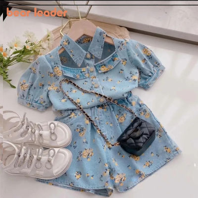 Bear Leader New Floral Girls Outfits Sets Summer Girls Fashion Shirt + Shorts Jeans Suit Baby Kids Children Flower Denim Clothing Set