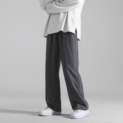 Privathinker Korean Summer Silk Feel Straight Long Pants Men 2022 Thin Light-Weight Wild Leg Trousers Solid Color Mens Clothing