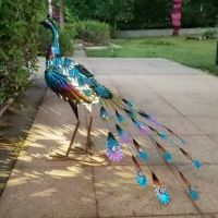 Solar Lights Outdoor Peacock Statues Garden Decoration Lamp Hollow Figurine Path Lawn Metal Sculpture Solar Garden Lights