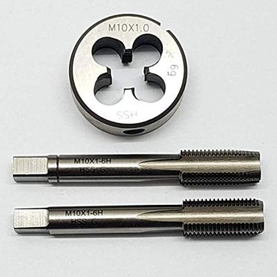 M10 x 1.00 Fine Thread Male Tap Tool Set Straight Grooved Wire Tap Round Die Hand Tool Accessories