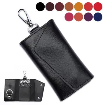 Leather Car Keychain Wallet Bag Case For Key Chains Holder, Mens Genuine  Leather Car Key Case Card ID Holder Wallet Keyring Keychain