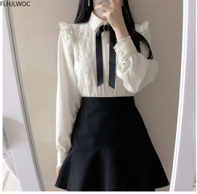 □❈✒ Ruffled Office Wear Breasted Pan Collar Top Shirts Blouses