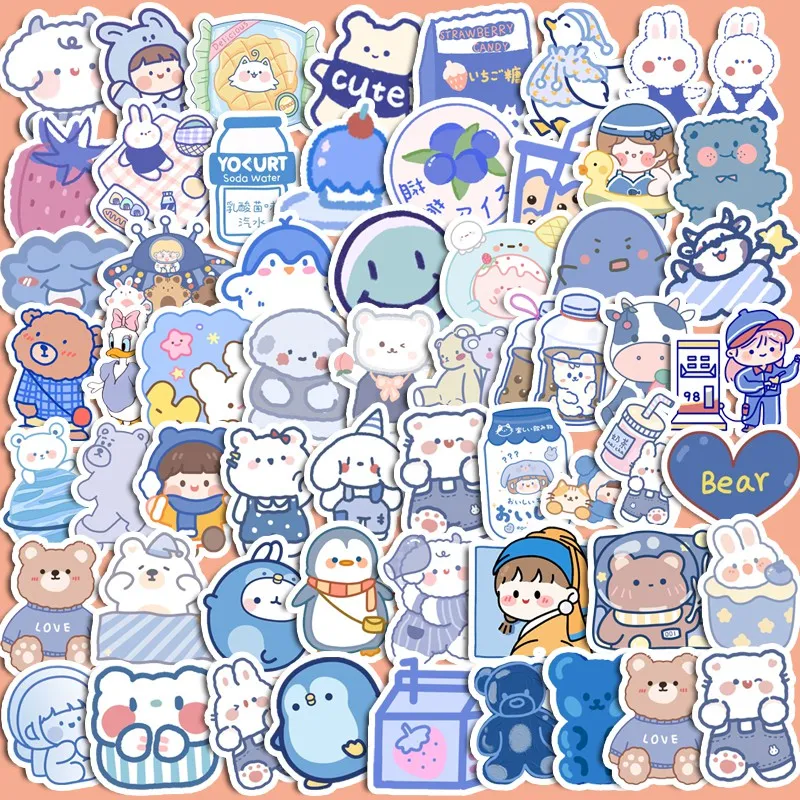 Set 90 chiếc sticker chống nước hoạt hình chibi GẤU XANH PASTEL dễ ...