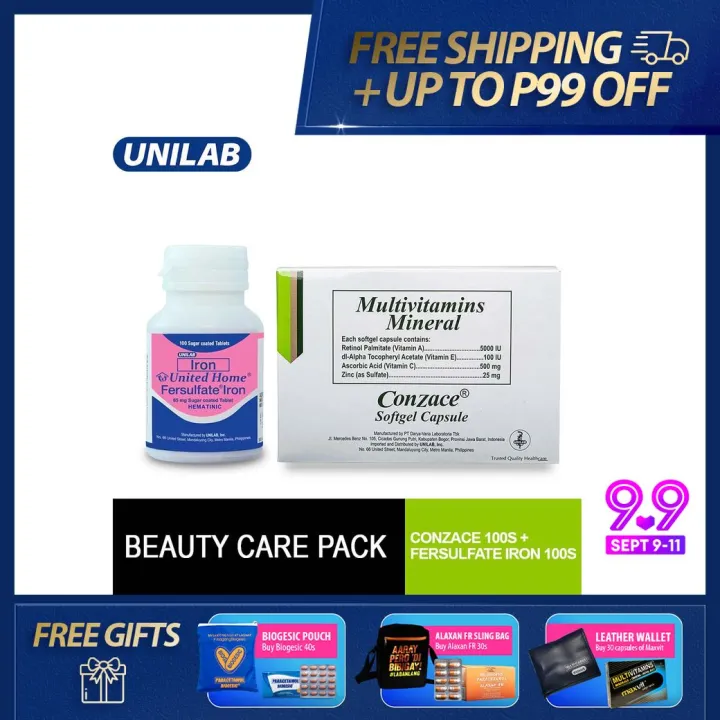 Beauty Care Pack (Conzace 100s + United Home Fersulfate Iron 100s ...