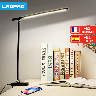 LAOPAO แขนยาวโคมไฟ Led ที่มีความยืดหยุ่น Timing สัมผัสลดแสงโคมไฟตั้งโต๊ะคลิปหนังสือแสงสำหรับการอ่านห้องนอน3โหมดสีแสง