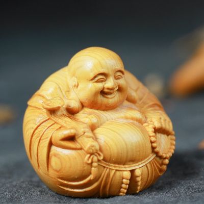 【CC】✼  Woodcarving Ornaments Maitreya Buddha Laughing Chinese Handle